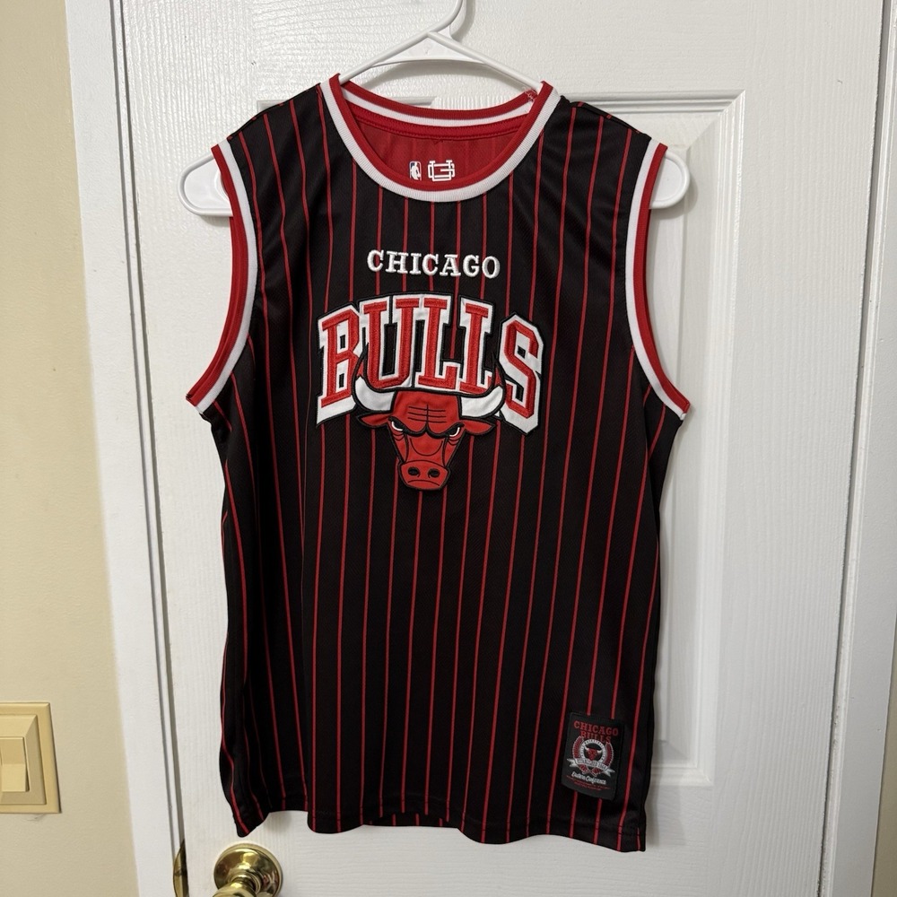 Chicago Bulls NBA Ultra Game Black Red Stripe Basketbal Jersey Boys 18-20